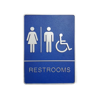 Futech - Panneau de toilettes homme/femme/handicap avec braille - Bleu - Paquet de 2-6 po L x 8 po H x 1-1/4 po P