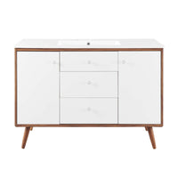 Modway - Transmit Évier simple 48" Vanette de salle de bain - Blanc noyer-Vanité moderne du milieu du siècle