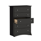PrepacMC – Commode à 5 tiroirs Sonoma, 45 1/4 po, noir-Côtés des tiroirs en vrai bois verni incolore
