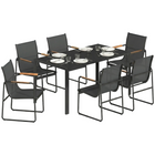 Outsunny - Ensemble de salle à manger d’extérieur 7 pièces - table de patio et chaises pour 6 - noir-Le dossier s’ajuste à quatre positions pour un confort personnalisé