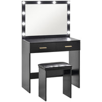 HOMCOM - Coiffeuse avec miroir et lumières - 31,5 po L x 15 po l x 53,1 po H - noir-Grand miroir et 10 ampoules style Hollywood offrent des options d’éclairage supérieures 