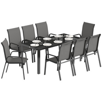 Outsunny - ensemble de salle à manger de patio 9 pièces, table de patio et chaises empilables - gris foncé-Ensemble de cinq pièces : comprend quatre chaises et une table ronde