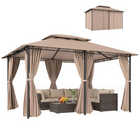 Outsunny - Pavillon de terrasse 10 pi l x 13 pi L - auvent de jardin extérieur à 2 niveaux - kaki-La toile résistante aux intempéries offre une protection contre les UV