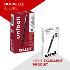 Stylo à bille roulante uni–ball – Micropointe (0,5 mm) – Noir − Paquet de 12-Les stylos à bille à séchage rapide produisent des traits nets et précis pour une écriture complexe, vous permettant d’écrire sans effort et sans bavures