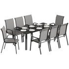 Outsunny - Ensemble de salle à manger de patio 9 pièces, table de patio et chaises empilables - gris clair-Cet ensemble de salle à manger de patio comprend quatre chaises et une table ronde
