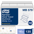 Tork - Xpress Essuie-mains plié doux blanc H2 - 3 panneaux - 2 plis - 16 paquets par caisse-Imprimé feuille Tork attrayant
