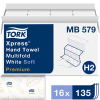 Tork - Xpress Essuie-mains plié doux blanc H2 - 3 panneaux - 2 plis - 16 paquets par caisse-Imprimé feuille Tork attrayant