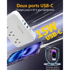 Huntkey - Multiprise avec cordon détachable, 3 prises et 4 ports USB - blanc-6
