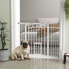 PawHut - Barrière pour Chien à Montage par Pression Fermeture Automatique pour L 29"-39,4" - Blanc-La porte se referme automatiquement en dessous de 90°, reste ouverte à moins de 30°