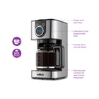 Salton - Cafetière numérique 12 tasses - acier inoxydable-Couvercle à charnière facilitant le remplissage