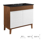 Modway - Render 36" Vanette de salle de bain - Noyer blanc Noir-Pieds en bois effilés