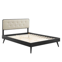 Modway - Bridgette Bois Lit à plateforme complet avec pieds écartés, Noir beige-Cadre complet de plate-forme