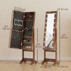 HOMCOM - Armoire à bijoux miroir avec lumières led - 14,25 po L x 11,75 po l x 53,5 po H - brun rustique-Ce miroir de rangement permet d’organiser tous vos bijoux et essentiels de beauté 