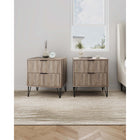Manhattan Comfort - DUMBO Table de nuit moderne 2 tiroirs 51 cm - Gris rustique - Lot de 2-Comprend 2 tiroirs à extension totale conçus avec des lignes verticales texturées