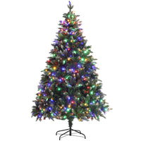 HOMCOM - Arbre de Noël artificiel pré-éclairé 6 pi avec lumière LED bicoloure-Les lumières LED offrent des réglages blanc chaud ou multicoloures 