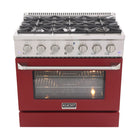 Kucht - 36 po Série KNG Cuisinière Pro Style au gaz naturel - Acier inoxydable/Rouge-Cuisinière à gaz 6 brûleurs incluant un brûleur double de 20 000 BTU TrueSimmer, un brûleur de 15 000 BTU, un brûleur de 12 000 BTU, deux brûleurs de 9 000 BTU et un brûleur de 6 000 BTU pour un mijotage délicat