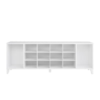 Prepac - Cabinet à chaussures d'entrée 60 po avec banc pour organisation et rangement de salle de boue avec 14 compartiments à chaussures - Blanc-Banc de rangement élégant pour chaussures et bottes : Un ajout élégant et polyvalent à n'importe quel hall, vestiaire, buanderie ou chambre à coucher, ce banc de rangement pour chaussures et bottes présente des lignes épurées et un pied en bois massif fini dans un stratifié blanc pur