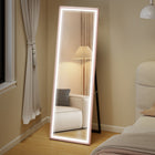 HOMCOM - Miroir pleine longueur led avec éclairage 3 couleurs - 21 po l x 64 po H - rose-Contrôle à une touche permettant de passer facilement entre trois couleurs de lumière et d’ajuster la luminosité 
