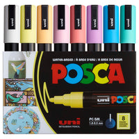 Uni - Marqueurs de peinture à base d'eau Uni Posca PC-5M - Couleurs douces - Pointe réversible moyenne - 1,8-2,5 mm - Couleurs assorties -  Paquet de 8-Marqueurs de peinture à base d'eau adaptés à la plupart des projets artistiques et artisanaux sur plus de 50 surfaces, y compris le bois, le verre, le métal, le plastique, la céramique, le cuir et bien plus encore.