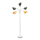 Simple Designs - Lampe de sol blanche à col de cygne réglable, 5 lampes, abat-jour gris-9