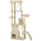 PawHut - Arbre à chat, grande tour à chat 67 po avec 7 poteaux à griffer - beige-Ce centre tout-en-un de 66,9 po comprend un perchoir, des condos et un hamac
