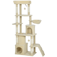 PawHut - Arbre à chat, grande tour à chat 67 po avec 7 poteaux à griffer - beige-Ce centre tout-en-un de 66,9 po comprend un perchoir, des condos et un hamac
