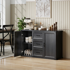 HOMCOM - Buffet moderne 47 po avec tiroirs et portes de rangement - grain de bois noir-Les étagères réglables à l'intérieur de ce buffet permettent un rangement personnalisé pour divers objets