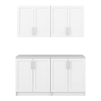 Prepac - Ensemble de 4 cabinets Elite 64 po avec portes à panneaux, cabinets de buanderie, cabinet de rangement - Blanc-Fonctionnel et élégant : Les armoires de rangement avec portes et étagères présentent un design élégant de porte shaker avec des poignées en métal, le tout dans une finition blanc pur