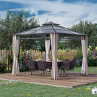 Outsunny - Pavillon à toit rigide double 10 pi l x 10 pi L avec moustiquaires et rideaux - kaki-Le toit rigide en polycarbonate translucide laisse passer un peu de lumière tout en offrant de l’ombre