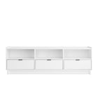 Prepac - Meuble de rangement pour téléviseur Simply Modern 70,25 po avec 3 tablettes et 3 tiroirs - Blanc-Fonctionnel Et Élégant: L'armoire de rangement de chambre présente un design moderne avec des lignes épurées et des poignées de tiroir en métal, le tout dans une finition blanc pur