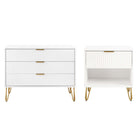 Manhattan Comfort - Dumbo moderne table de chevet 1 tiroir et commode 3 tiroirs - blanc - ensemble de 2-Commode de chambre moderne-contemporaine avec une touche de glamour Ensemble comprenant 1 commode standard et 1 table de nuit 1.0
