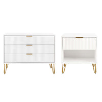 Manhattan Comfort - Dumbo moderne table de chevet 1 tiroir et commode 3 tiroirs - blanc - ensemble de 2-Commode de chambre moderne-contemporaine avec une touche de glamour Ensemble comprenant 1 commode standard et 1 table de nuit 1.0