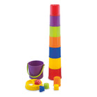 Jeu d'empilage et d'emboîtement Miniland Giantte, 16 pièces -La plus grande tasse a un couvercle perforé avec les silhouettes des 4 formes différentes