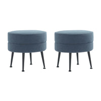 Manhattan Comfort - Bailey pouf rembourré en mélange de polyester style milieu du siècle 18,11" - bleu avec pieds noirs - lot de 2-Ottoman moderne du milieu du siècle parfait pour une utilisation dans le salon