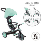 Globber - Tricycle Explorer – Menthe-Le EXPLORER TRIKE 4-en-1 se transforme facilement en 4 modes : tricycle bébé (10-36M), tricycle assisté (18-36M), tricycle d’apprentissage (24-36M) et draisienne (2-5Y)