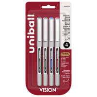 uni-ball Stylos à bille roulante Vision - pointe fine (0.7 mm) - Couleurs Assorties - paquet de 4-Stylos à bille roulante
