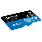 Lexar - Carte mémoire Micro SDXC 633X CL10, 64 Go-Ces cartes mémoire haute vitesse et haute capacité vous permettent d’enregistrer, lire et transférer rapidement des fichiers multimédia dont les vidéos 1080p Full HD, 3D et 4K