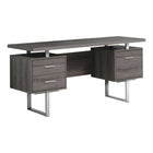 Monarch Specialties - 7082 Bureau 60 po L - Metal Argent/Taupe Fonce-Un bureau d'ordinateur élégant et contemporain de 60 pouces de long avec rangement fermé pour créer un espace de travail fonctionnel dans votre bureau à domicile.