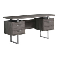 Monarch Specialties - 7082 Bureau 60 po L - Metal Argent/Taupe Fonce-Un bureau d'ordinateur élégant et contemporain de 60 pouces de long avec rangement fermé pour créer un espace de travail fonctionnel dans votre bureau à domicile.
