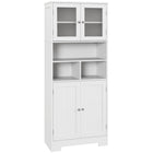 HOMCOM - Armoire de cuisine moderne avec portes vitrées - blanc-Deux armoires fermées et trois compartiments ouverts maximisent l’espace de rangement 