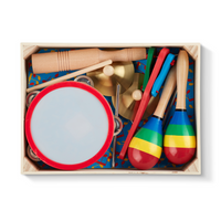 Melissa & Doug - Band-in-a-Box ! Clap ! Clang ! Tap ! - Ensemble d’instruments de musique de 10 pièces-Un instrument de musique de 10 pièces conçu pour faire bouger les enfants, les faire grooover et sentir le rythme