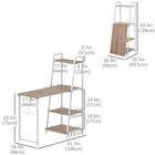 HOMCOM - Bureau d'ordinateur étagères de rangement et plateau pliant - 41,7 po L x 18,9 po l x 50,4 po H - blanc-Cadre en métal robuste et panneau de particules E1 assurant stabilité et durabilité