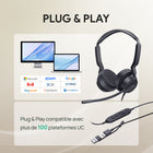 Casque UC double Yealink UH42 - Casque pour téléphone et ordinateur - Certifié UC - Noir-Type de connexion : câble USB-C avec adaptateur USB-A