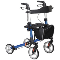 HOMCOM - Déambulateur pliant à roues 9 po avec grand siège - bleu-Convient aux personnes mesurant jusqu'à 6'9" 