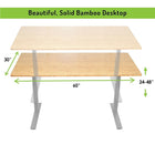Uncaged Ergonomics – Bureau assis debout Rise Up, hauteur à réglage électrique, 60 po, bambou et cadre gris (RUGB)-Surface de 60 x 30 po ; bambou massif (ni placage ni imitation) ; fini de luxe; couleur bambou naturel
