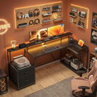 HOMCOM - bureau de gaming réversible 76 po avec lumières RGB et ports USB - noir-Porte-documents réglables organisent les documents A4, lettre et légal