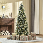 HOMCOM - Sapin de Noël artificiel 6' enneigé pré-illuminé avec pommes de pin et baies-Design floqué de neige, les extrémités sont peintes en blanc, ajoutant une atmosphère hivernale 