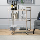 Hudson&Canal - Chariot de bar ovale Leif 30 po de largeur - Nickel satiné-Finition nickel satiné artisanale appliquée sur le cadre