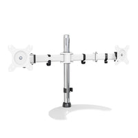 SHOPPINGALL Support double pour moniteur LCD LED avec 2 bras ajustables pour moniteurs 13"-32" avec 3 options de montage dans la boîte - SA-D29S-Blanc-[COMPATIBILITÉ ÉTENDUE] Peut accueillir deux moniteurs de 13 à 32 pouces avec des trous de montage VESA de 75 mm x 75 mm ou de 100 mm x 100 mm, supporte un poids allant jusqu'à 17,6 lb/8 kg.