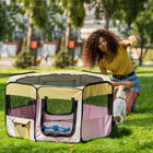 PawHut - 49,2 po Grand parc d'exercice portable pour animaux de compagnie avec sac de transport - Rose-Filet latéral pour distributeur d'eau pour animaux et sacs de rangement pour effets personnels